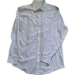 Brooks Brothers Regent Non-Iron Dress Shirt Men 17 34/35 Blue Check 100% Cotton